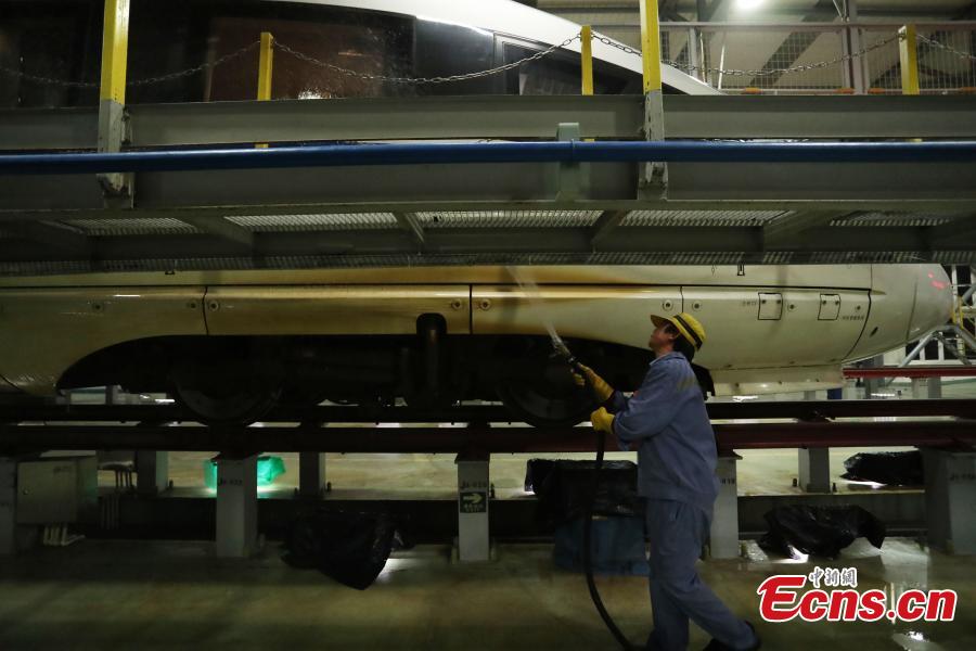 High-speed trains receive thorough clean