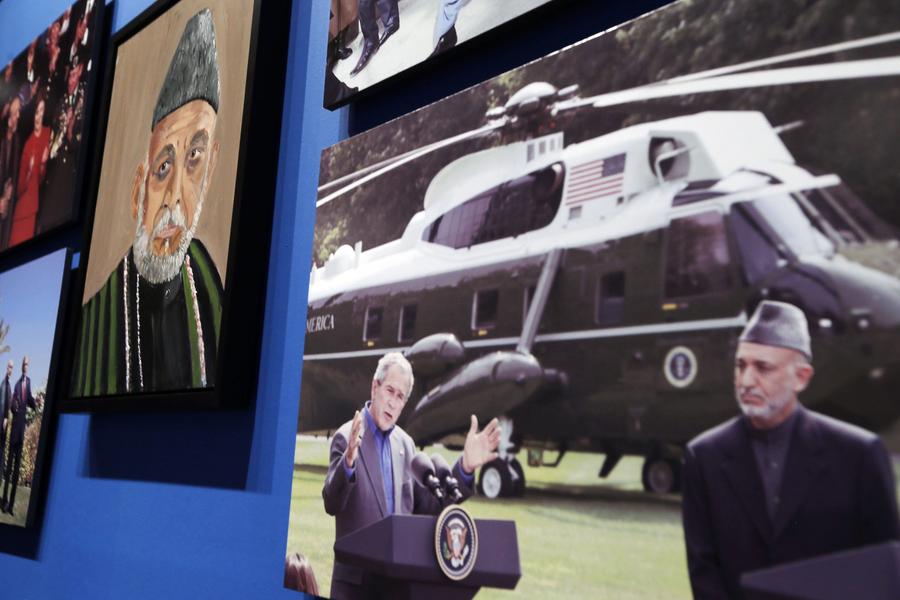 World leader portraits by Bush on display