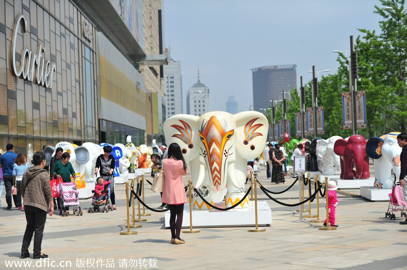 Elephant statues line Shenyang street