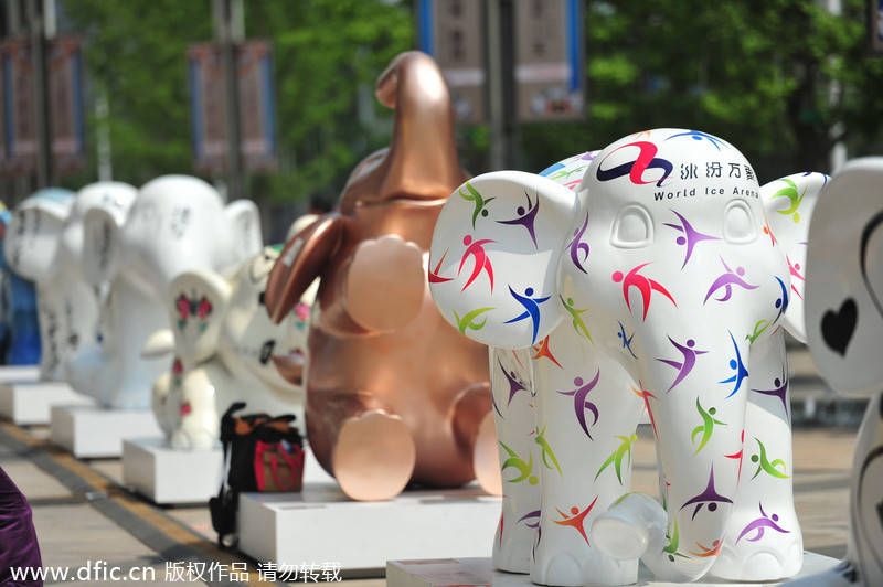 Elephant statues line Shenyang street