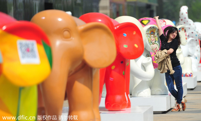 Elephant statues line Shenyang street