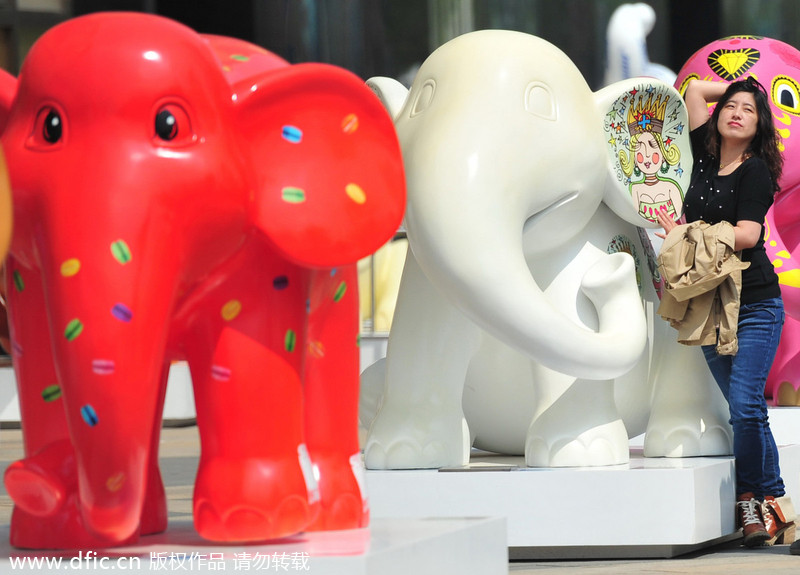 Elephant statues line Shenyang street