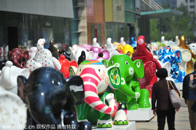 Elephant statues line Shenyang street