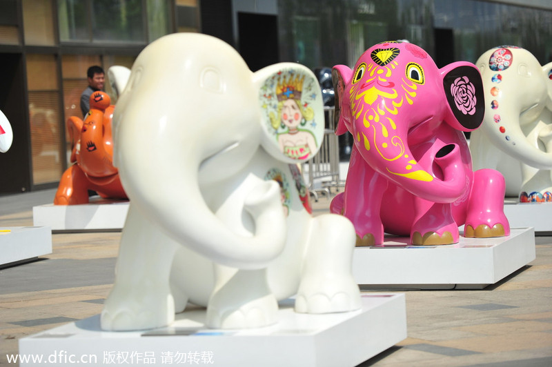 Elephant statues line Shenyang street