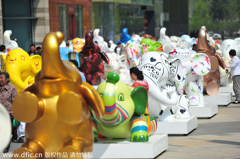 Elephant statues line Shenyang street