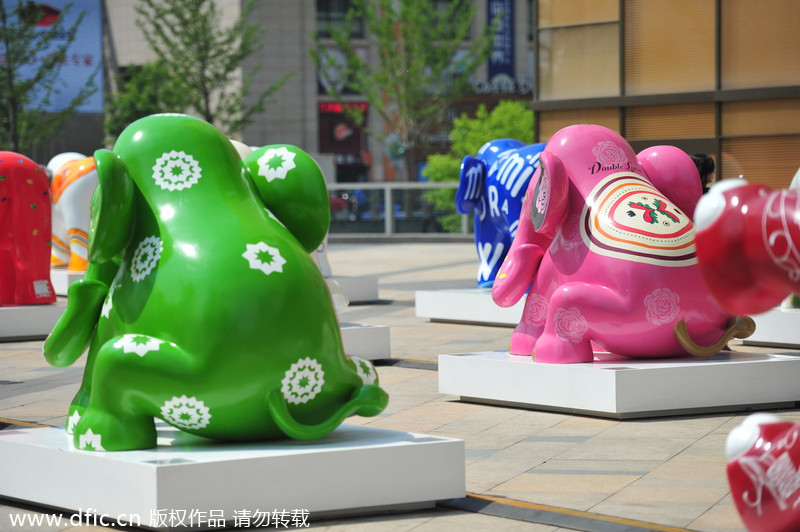 Elephant statues line Shenyang street