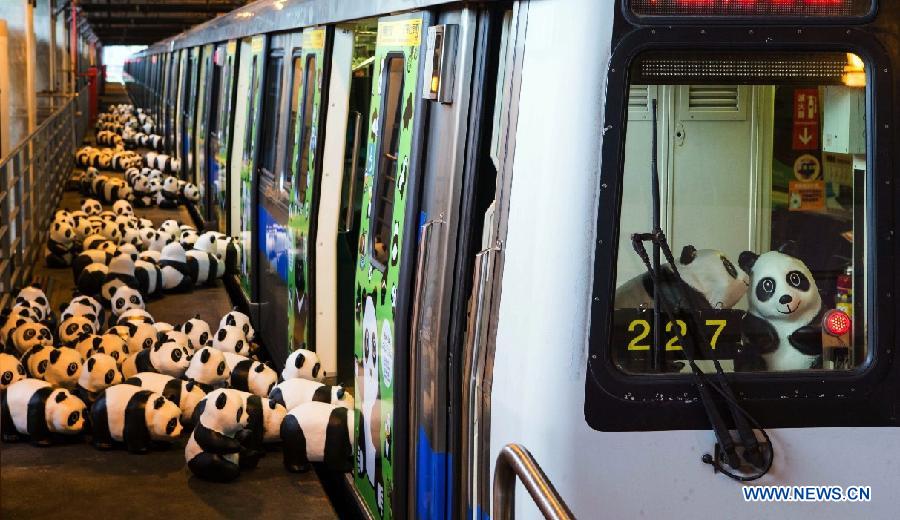 Paper pandas displayed in Taipei