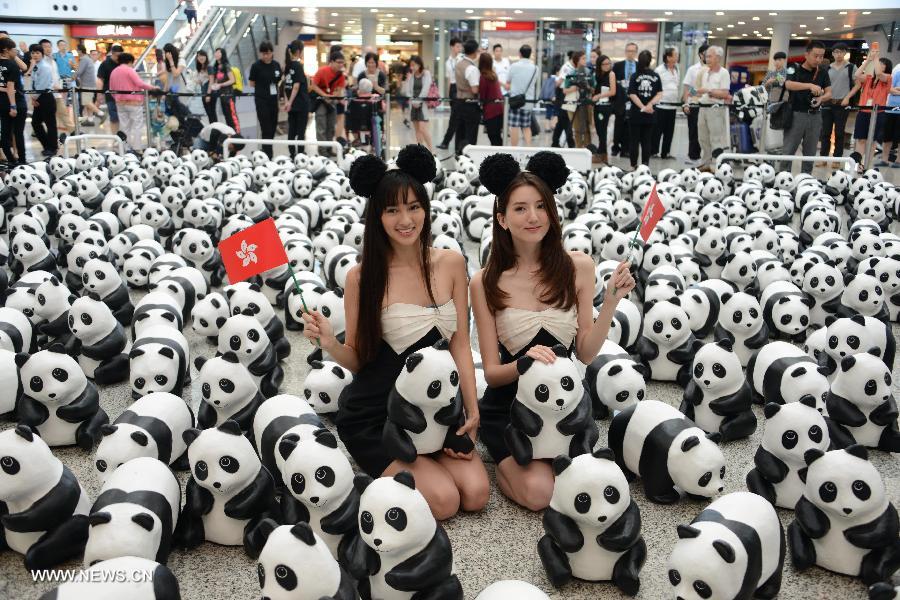 Paper pandas seen at Hong Kong International Airport