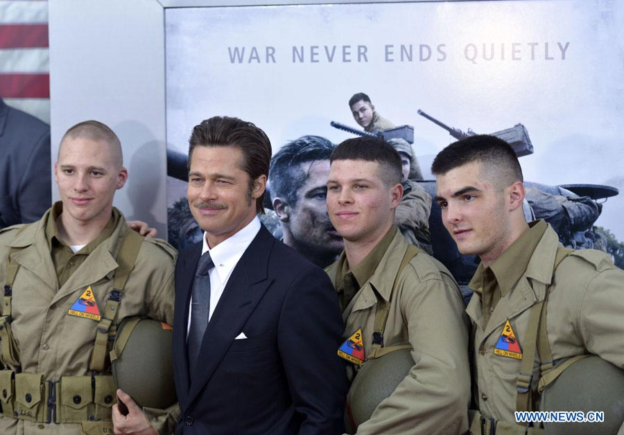 Brad Pitt attends world premiere for movie 'Fury'