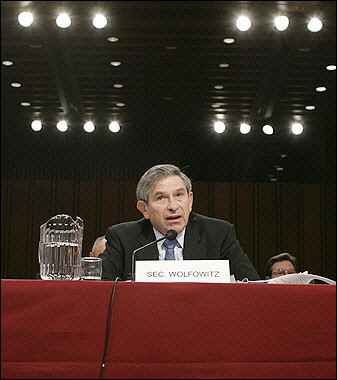 US Deputy Secretary of Defense Paul Wolfowitz speaks during a hearing of the Senate Arms Services Committee in Washington.(AFP/Brendan Smialowski) 