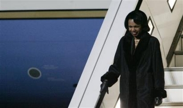 U.S. Secretary of State Condoleezza Rice arrives at the military part of the Berlin Tegel airport, Monday, Dec. 5, 2005.