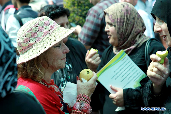 Palestinians harvest fresh guavas during 2nd Guava Festival