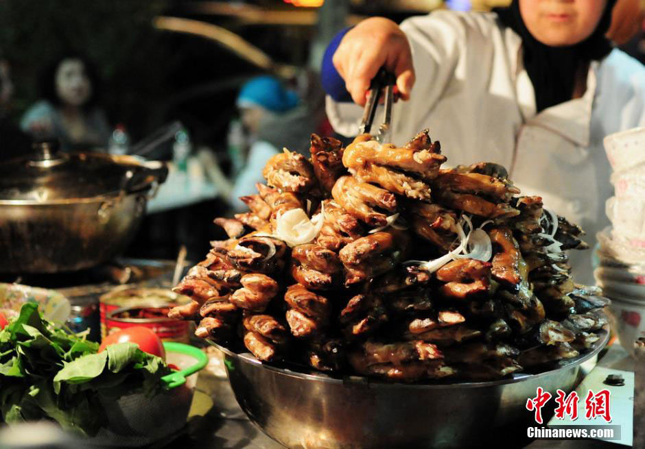 Delicious foods at night market in Urumqi