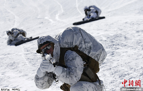 韓美海軍陸戰(zhàn)隊(duì)舉行雪地軍演