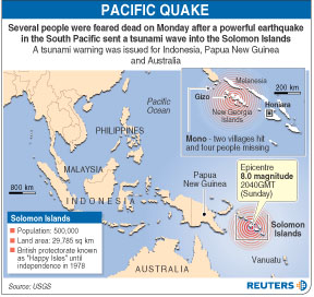 所羅門群島8級地震引發(fā)海嘯 兩村被淹12亡