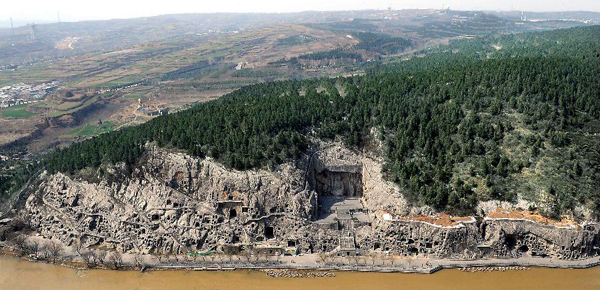 Areial view of Longmen Grottoes in Luoyang