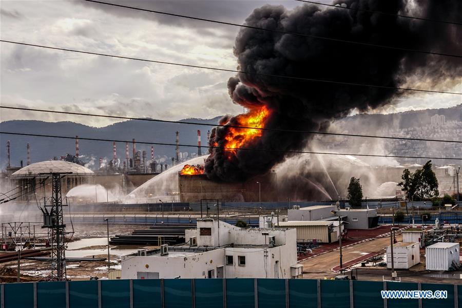 Large fire breaks out in fuel tank of oil refinery in Haifa, Israel